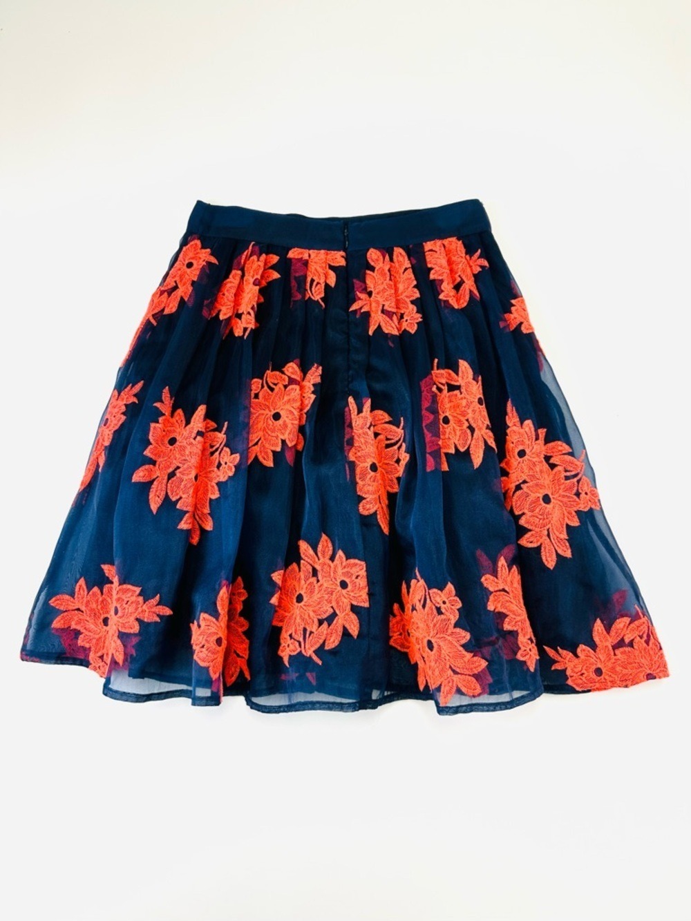 Maeve Anthro Navy Orange Floral Skirt A-Line Tulle Lined Preppy Feminine Size 0